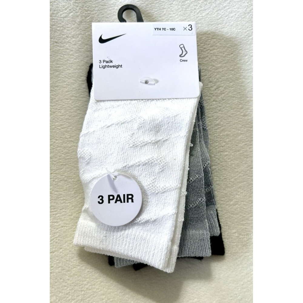 Nike 3-Pack Lightweight Youth 7C-10C Multicolor Girl Crew Socks (D1)